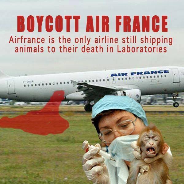 Boykottiere Air France! – Die einzige Fluglinie der Welt, die Tiere in den qualvollen Tod der Tierversuchslabore transportiert