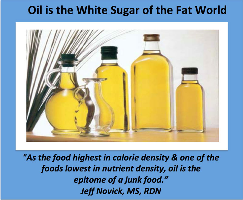 Dr. med. John McDougall weist darauf hin, dass Öl genauso ungesund ist wie raffinierter Zucker