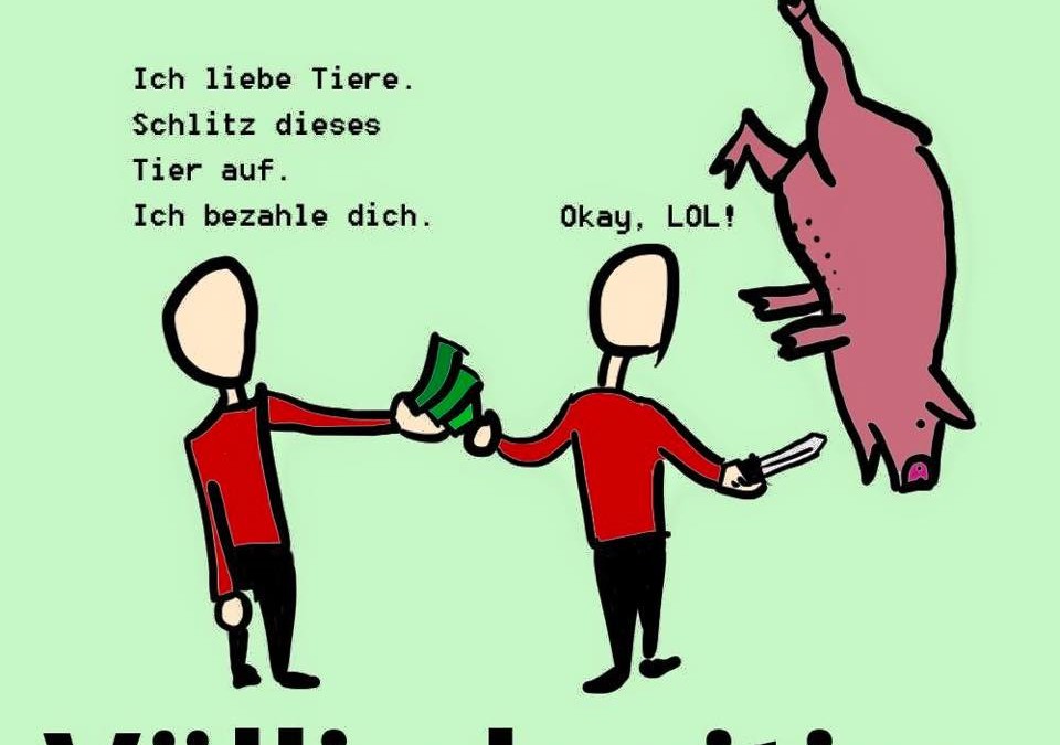 Eine berechtigte Frage: Wie passen Tierliebe und der Auftrag für Tiermord und Tierausbeutung zusammen?